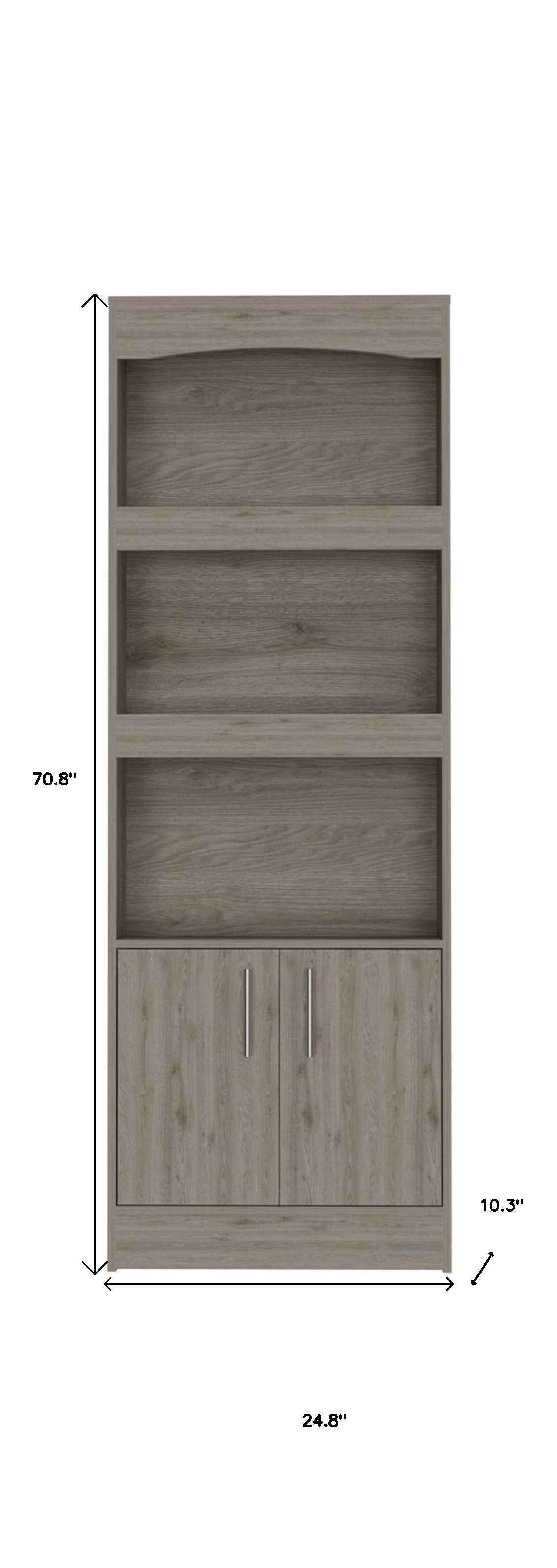 71" Three Tier Bookcase with Two doors