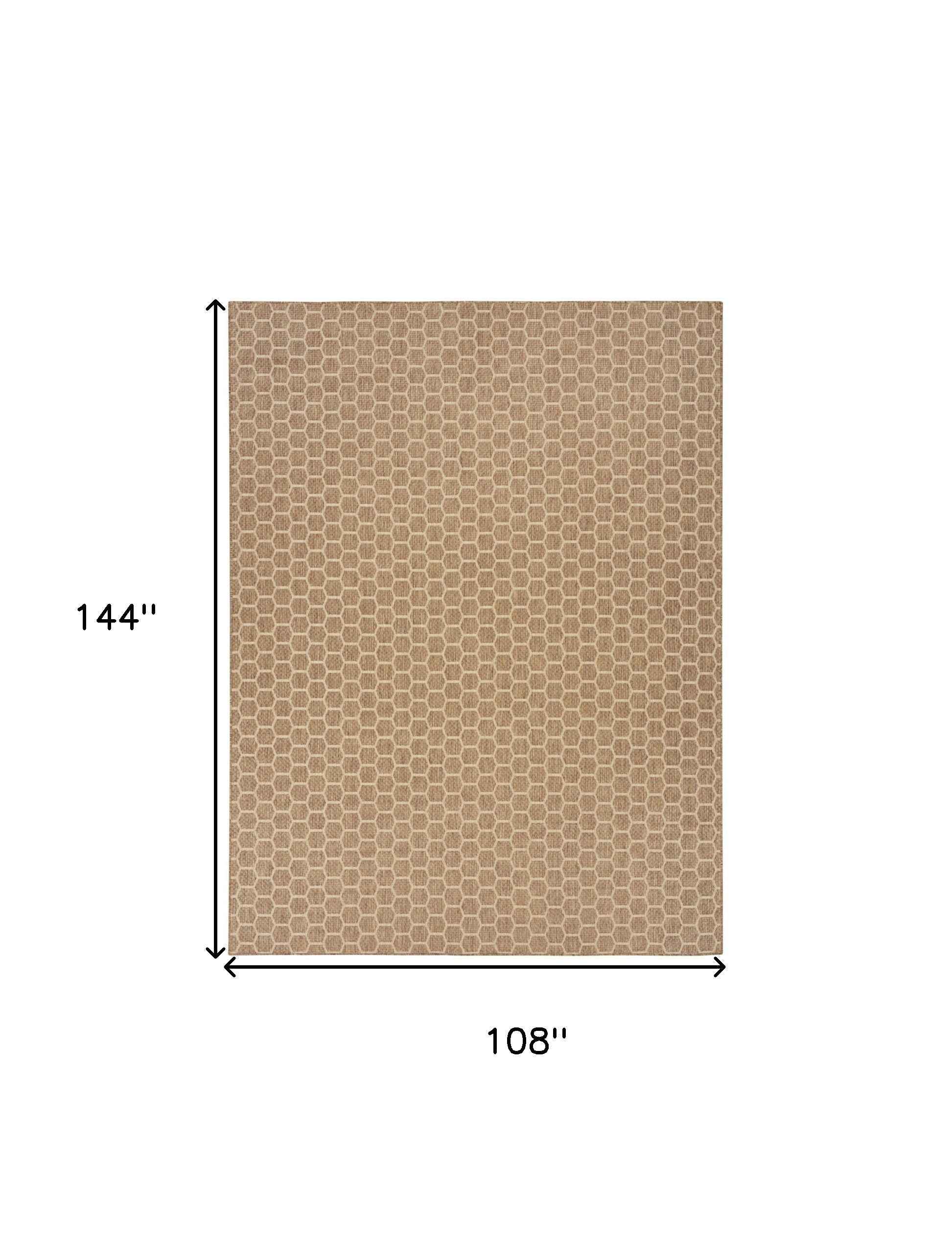 9' X 12' Natural And Beige Geometric Indoor Outdoor Area Rug