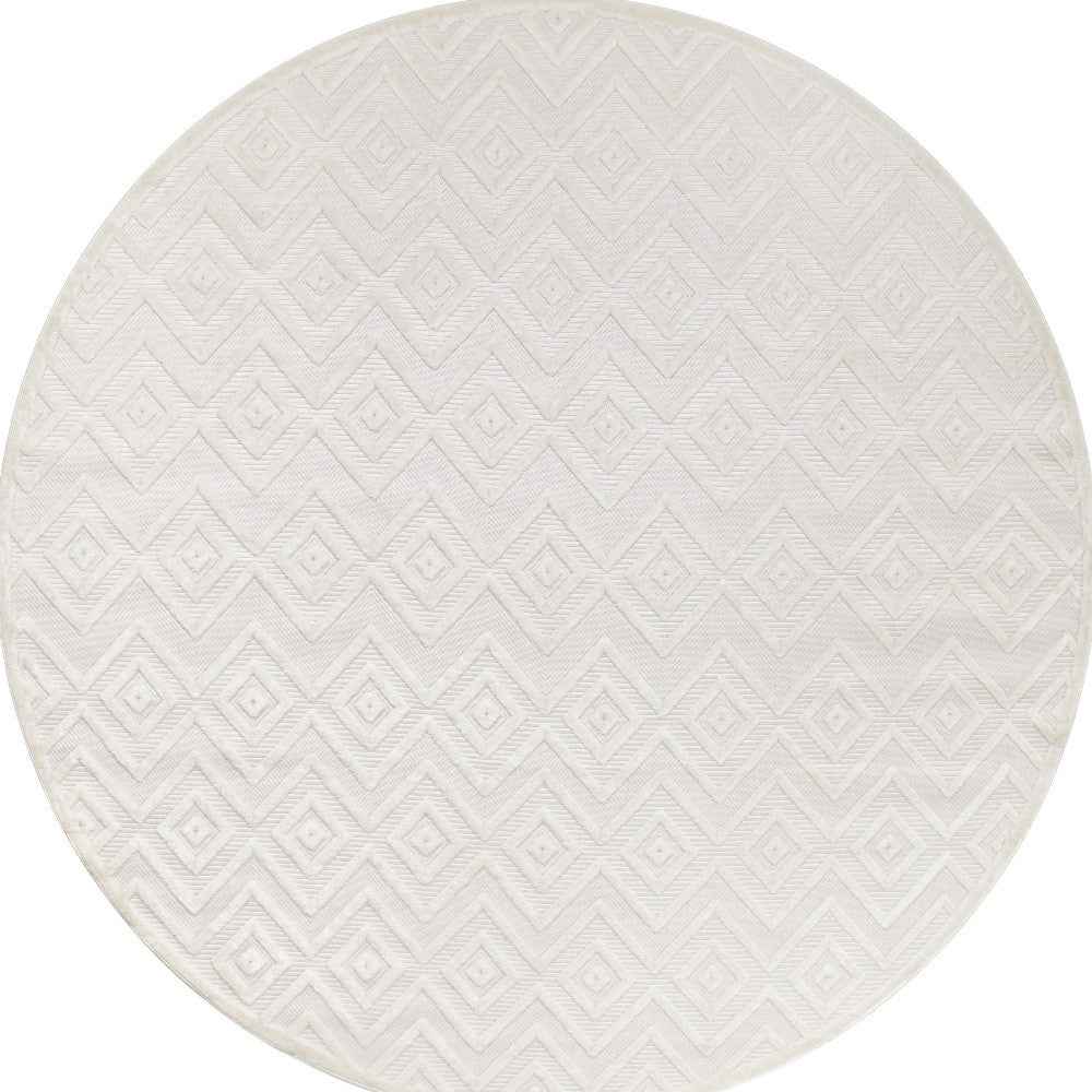 8' Ivory And White Geometric Indoor Outdoor Area Rug