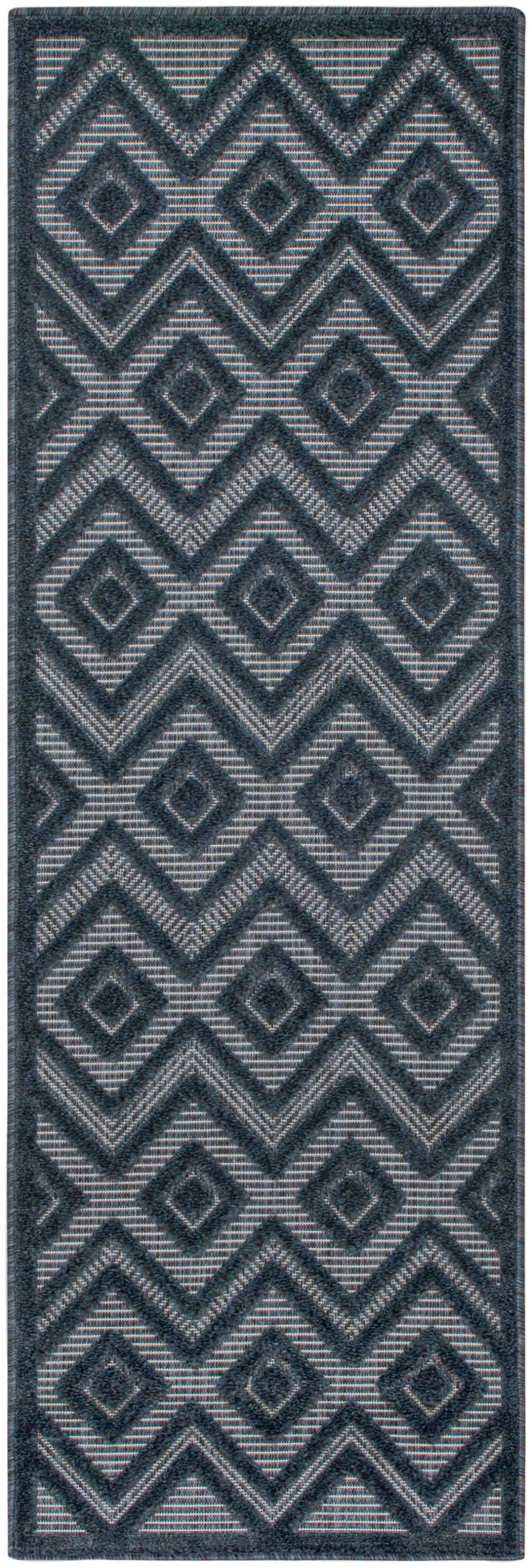 6' Navy Blue And Ivory Geometric Indoor Outdoor Area Rug