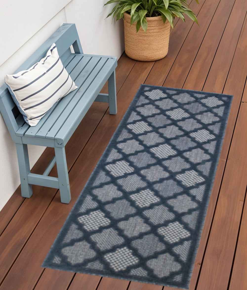 6' Navy Blue And Ivory Geometric Indoor Outdoor Area Rug