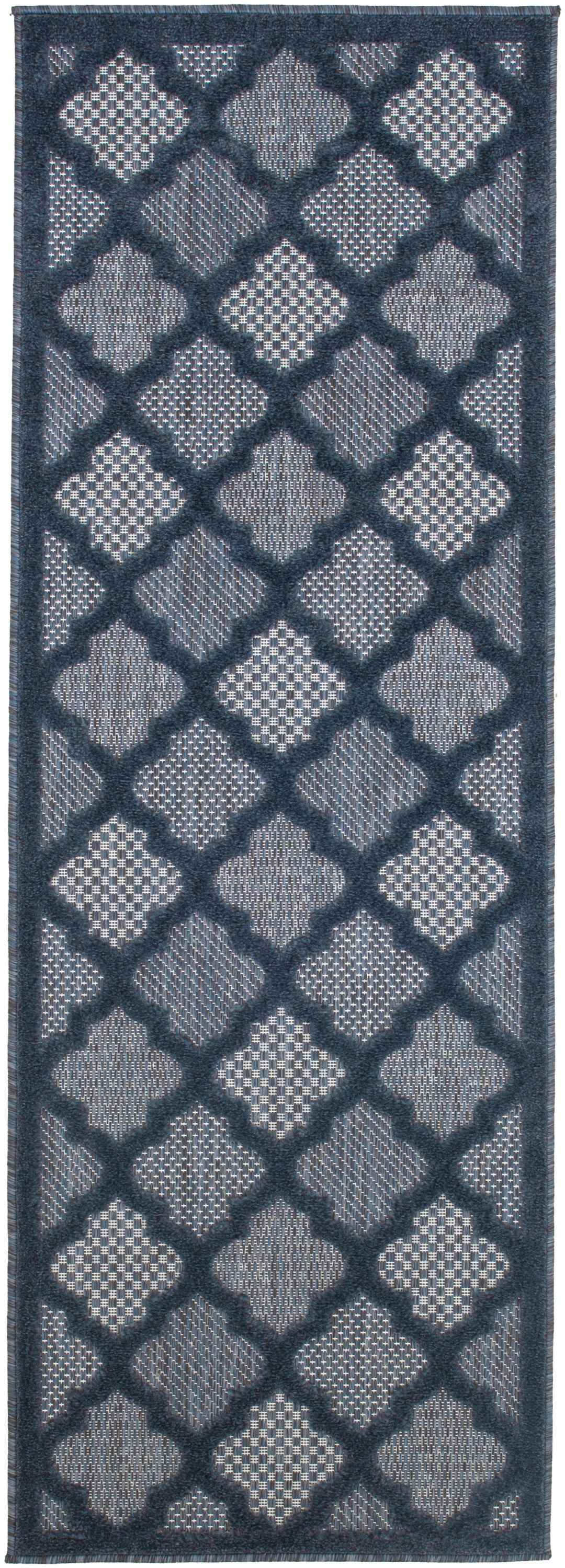 6' Navy Blue And Ivory Geometric Indoor Outdoor Area Rug