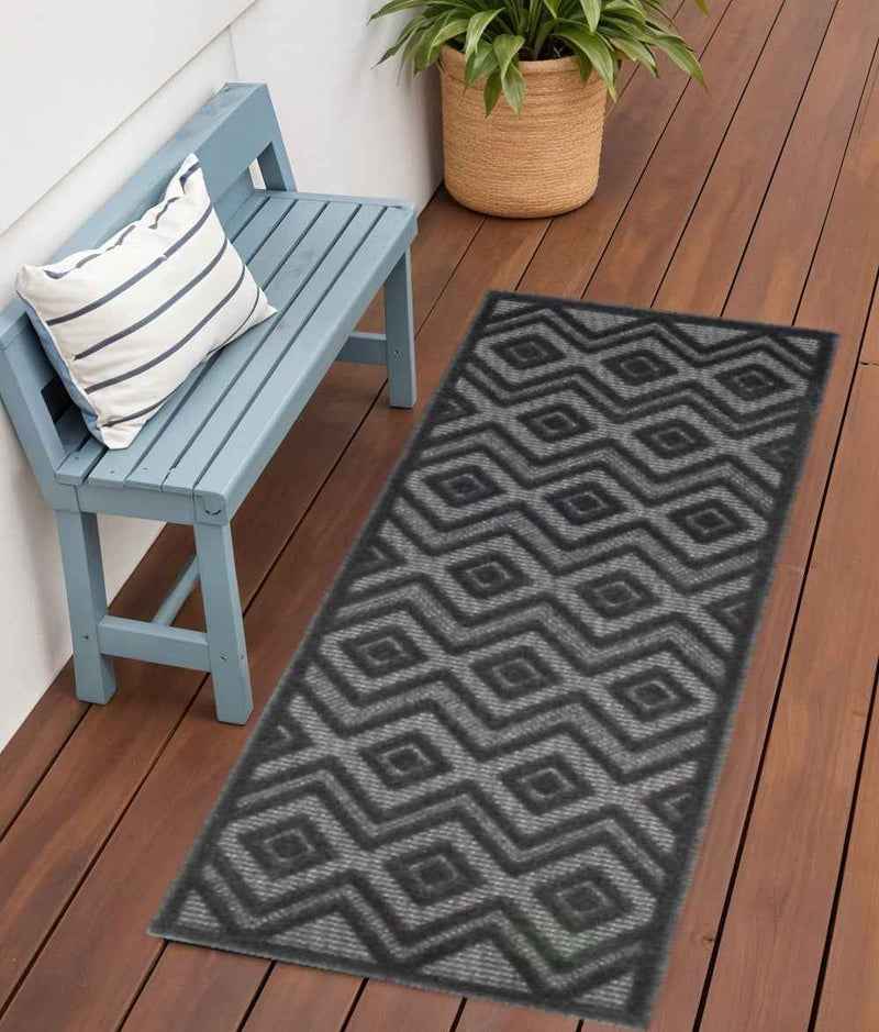 6' Charcoal And Black Geometric Indoor Outdoor Area Rug
