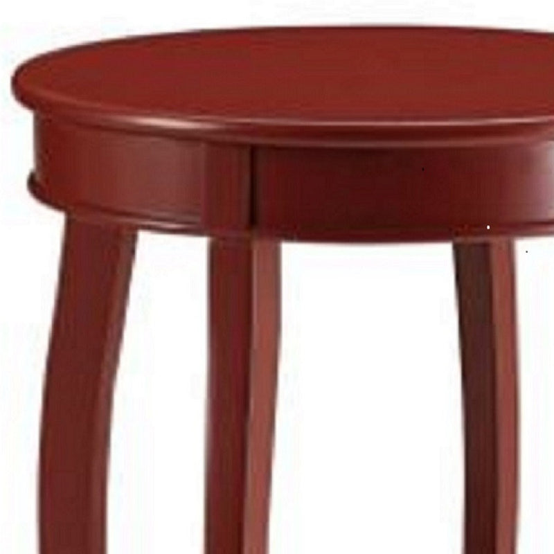 24" Red Wood Round End Table With Shelf - Living Room