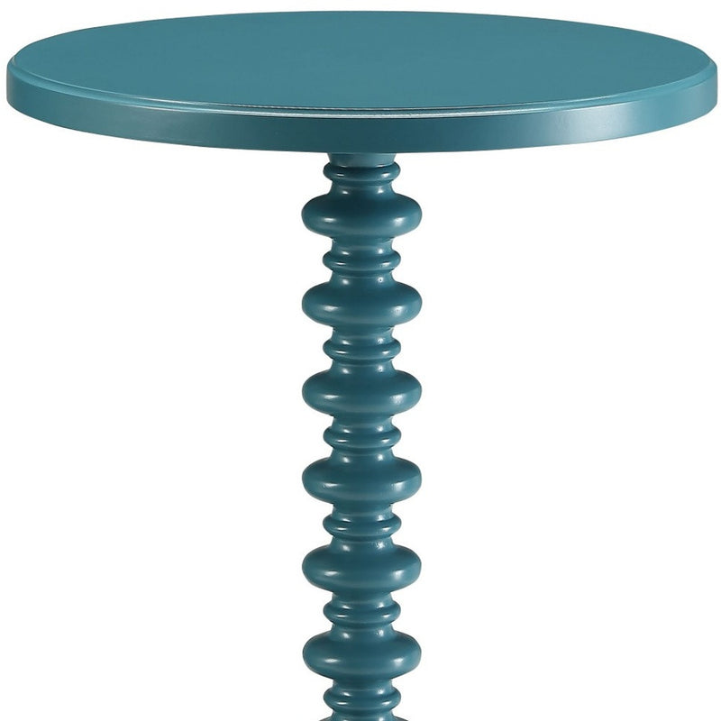 Fun Teal Wood Pedestal End Table - Living Room