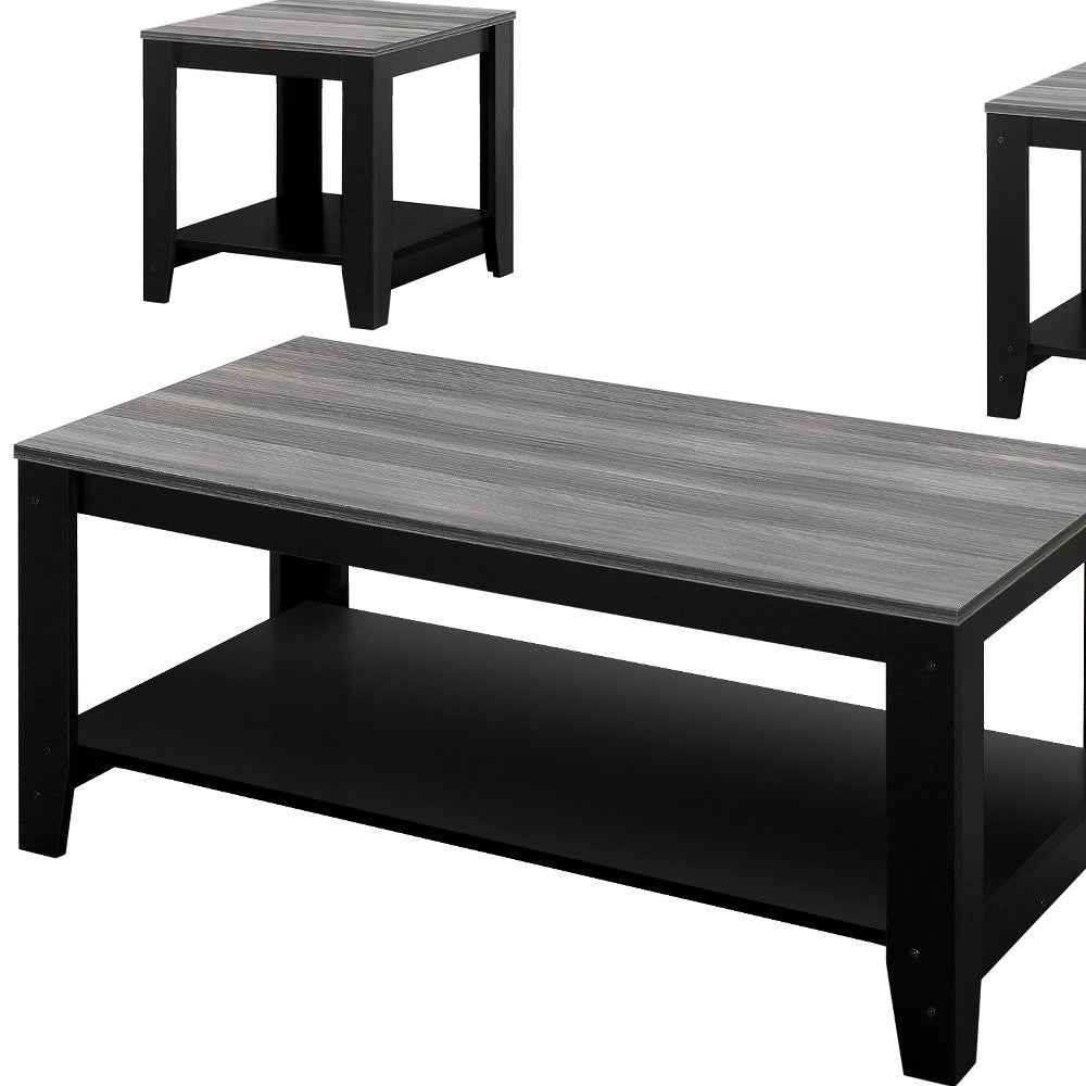Set of Three 42" Gray And Black Coffee Table With Shelf