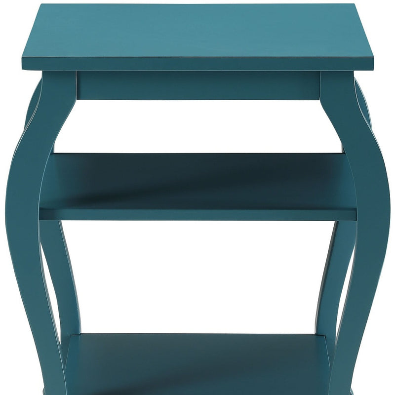 23" Teal Blue Wood Bow Leg End Table With Two Shelves - Living Room