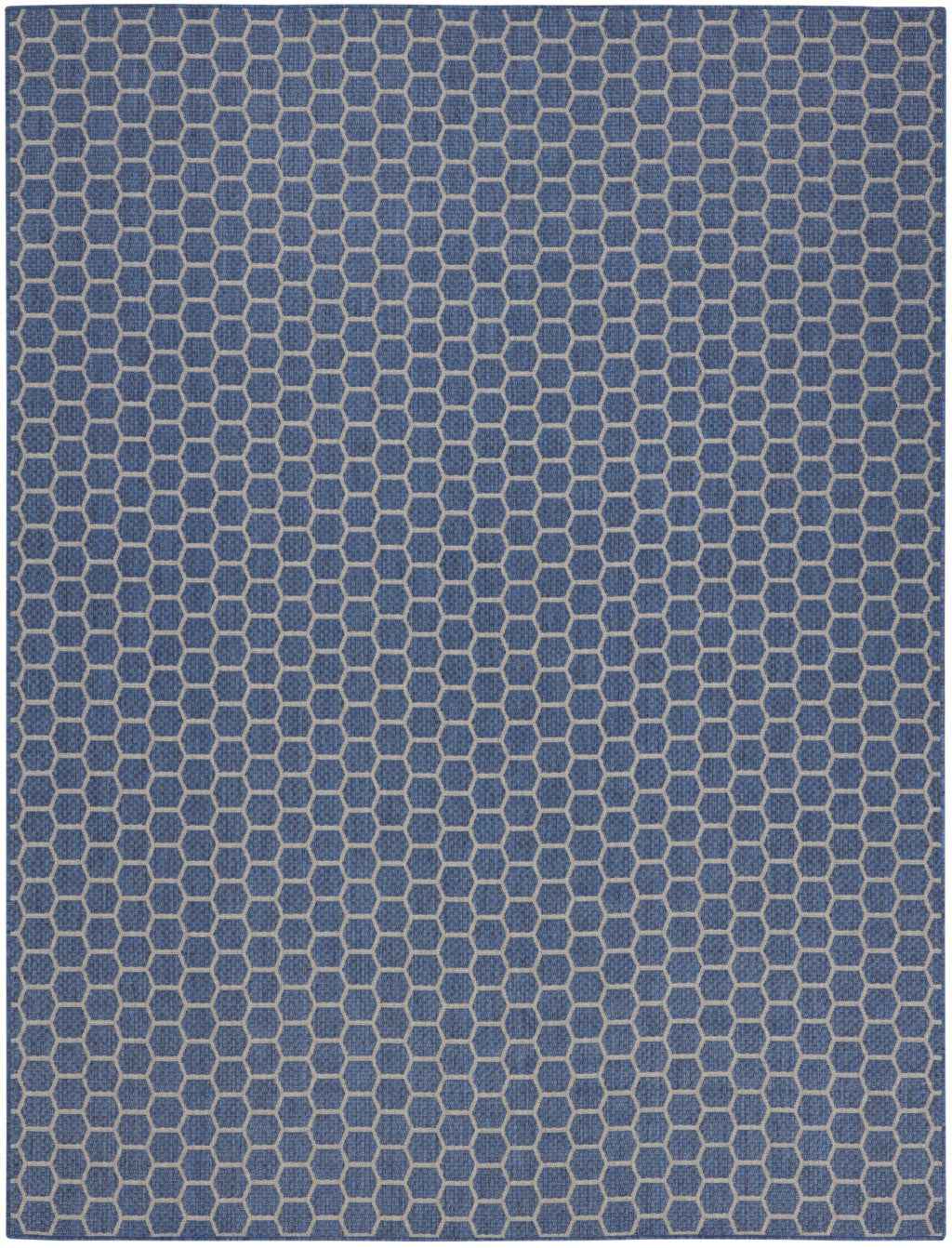 9' X 12' Blue And Beige Geometric Indoor Outdoor Area Rug