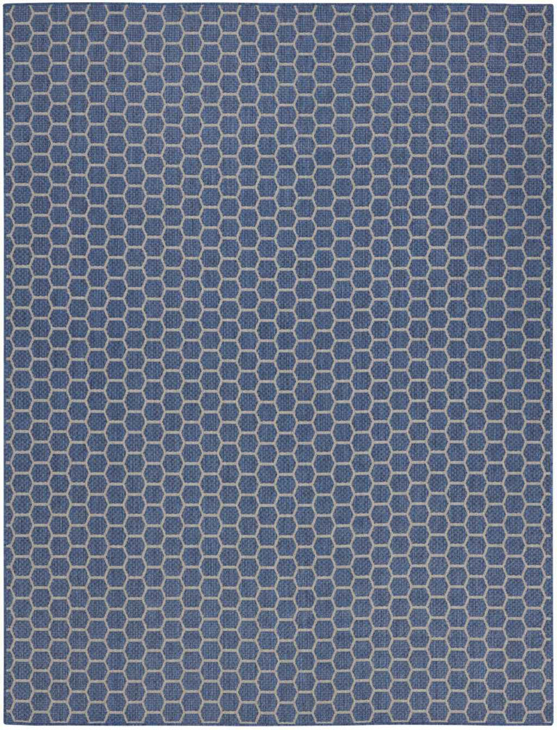 9' X 12' Blue And Beige Geometric Indoor Outdoor Area Rug