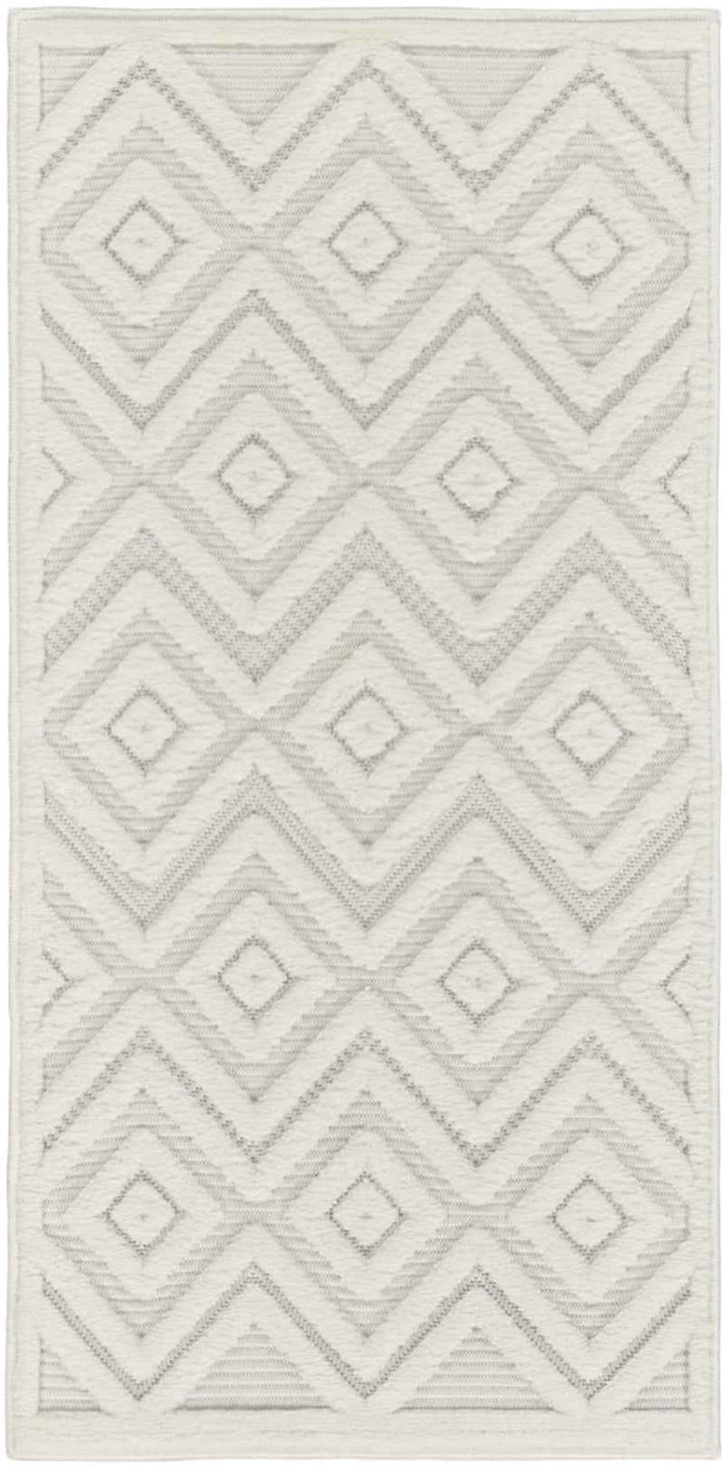 3' X 5' Ivory And White Geometric Indoor Outdoor Area Rug