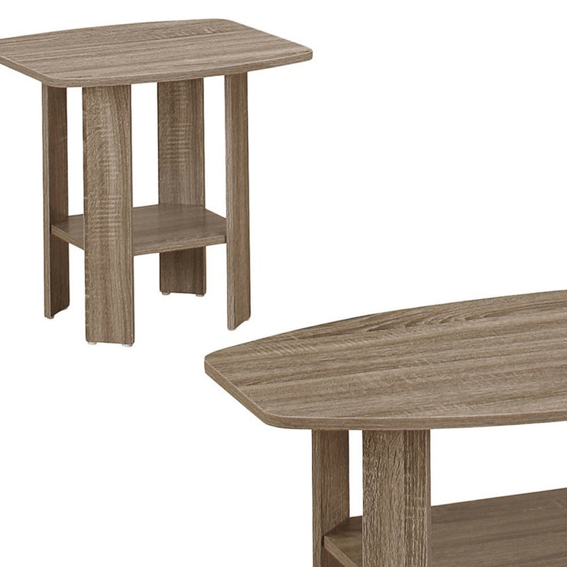 Set of Three 36" Taupe Coffee Table With Shelf - Living Room