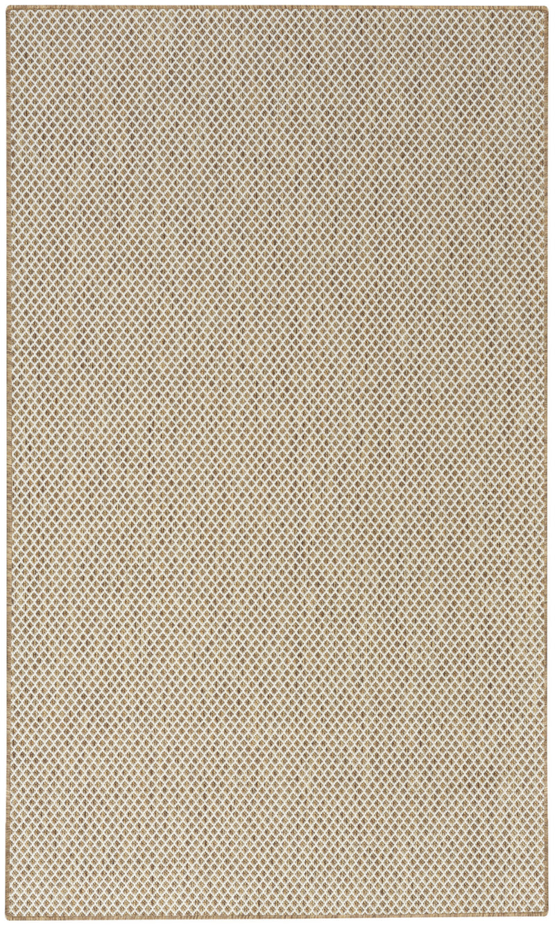 Geometric area rug in natural and ivory with diamond lattice pattern and border edging