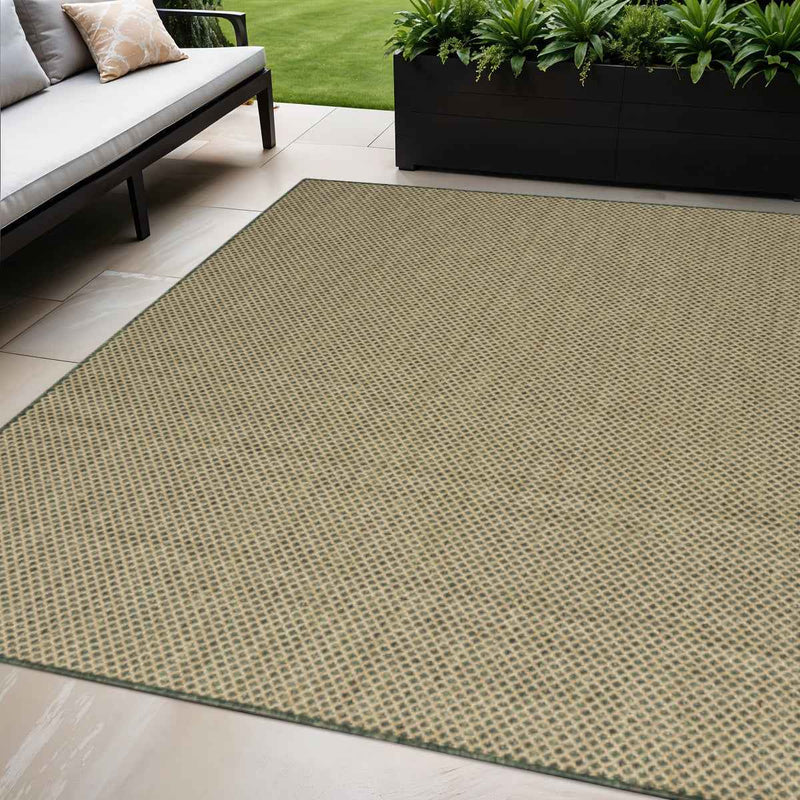 5' X 7' Green And Taupe Geometric Indoor Outdoor Area Rug
