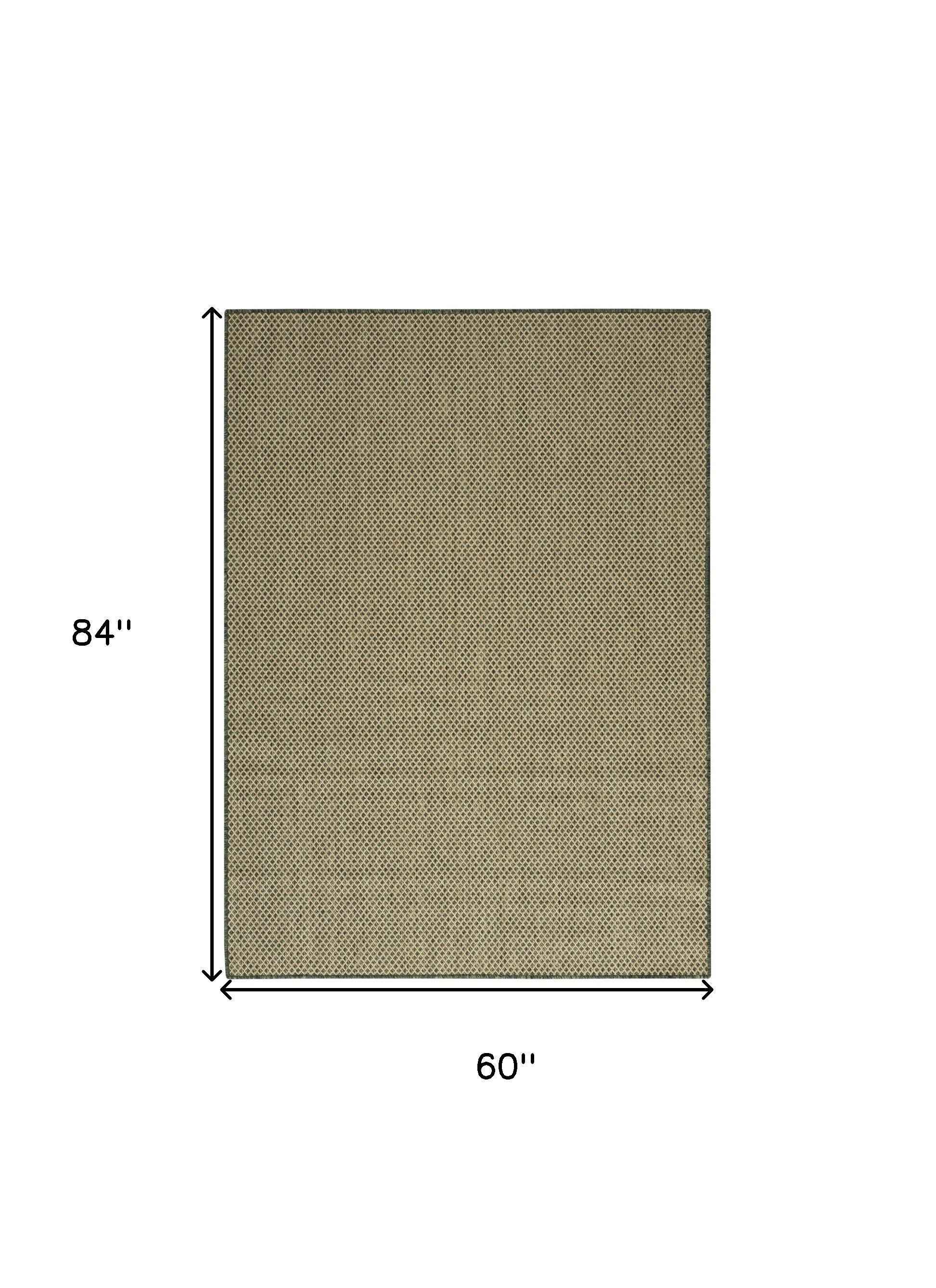5' X 7' Green And Taupe Geometric Indoor Outdoor Area Rug