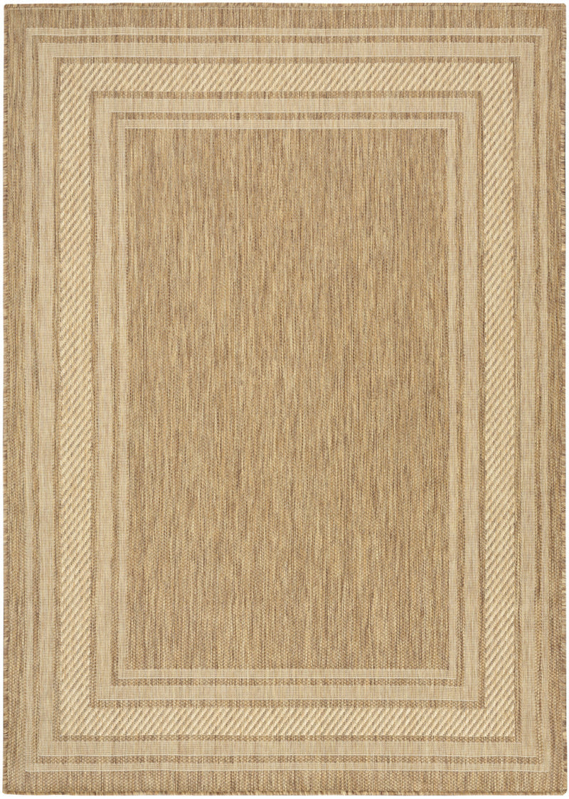 Natural geometric area rug with layered square border design
