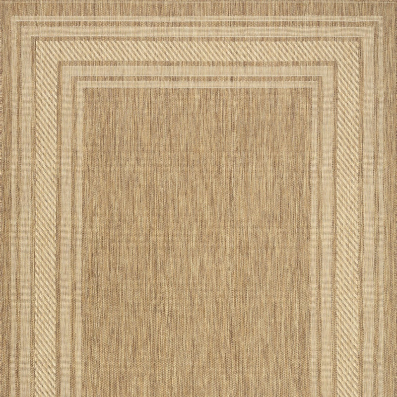 Natural textured area rug with central square and double-lined geometric border