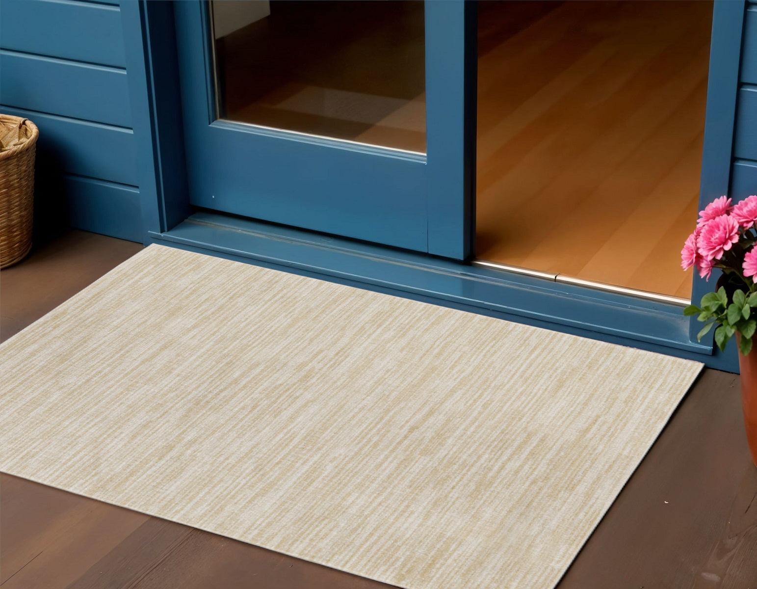 Ivory and gold abstract area rug, rectangular flatwoven design