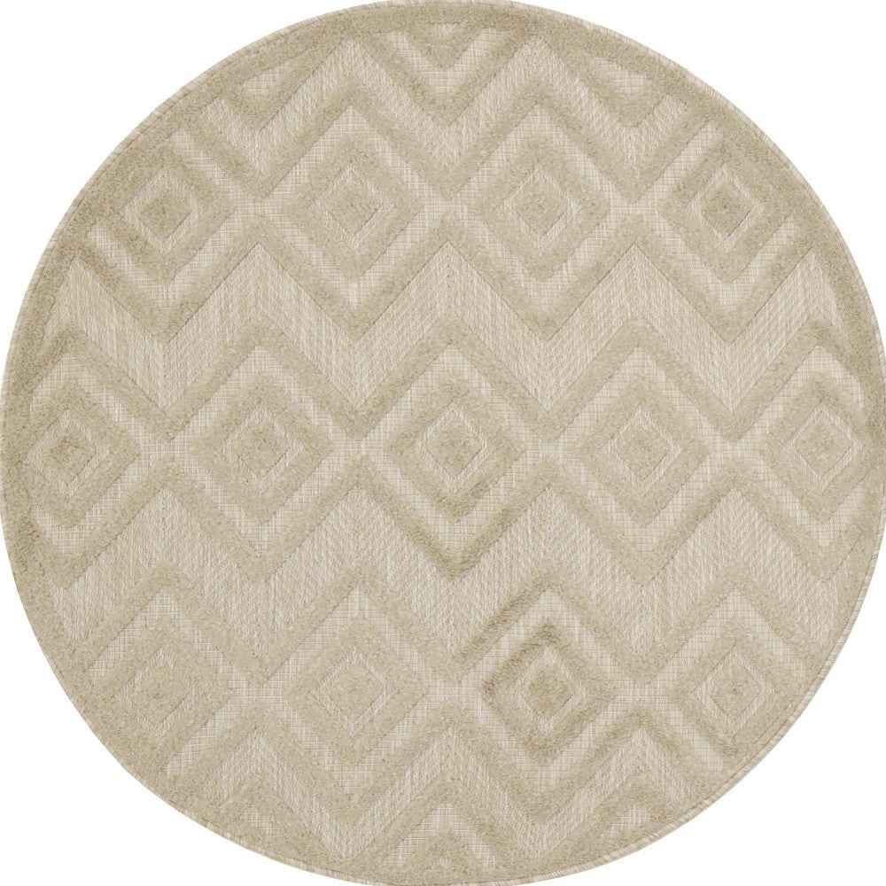 4' Cream And Beige Round Geometric Indoor Outdoor Area Rug