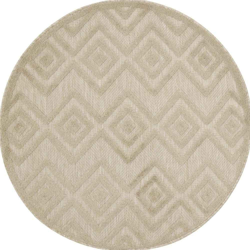 4' Cream And Beige Round Geometric Indoor Outdoor Area Rug