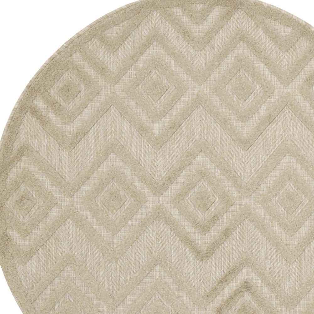 4' Cream And Beige Round Geometric Indoor Outdoor Area Rug