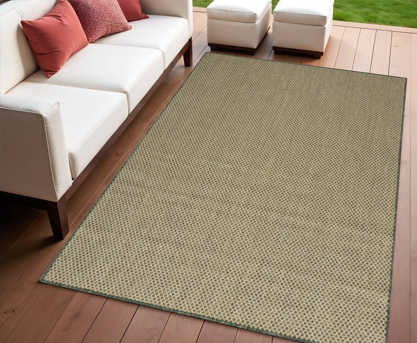 4' X 6' Green And Taupe Geometric Indoor Outdoor Area Rug - Outdoor