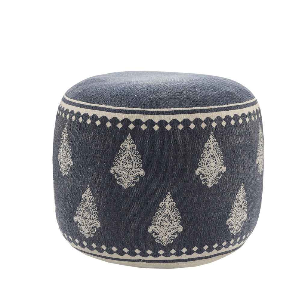18" Blue Cotton Cylinder Paisley Pouf Ottoman