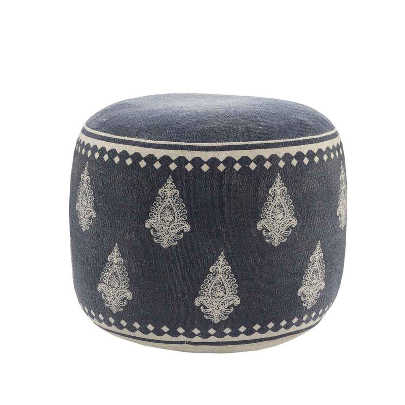 18" Blue Cotton Cylinder Paisley Pouf Ottoman