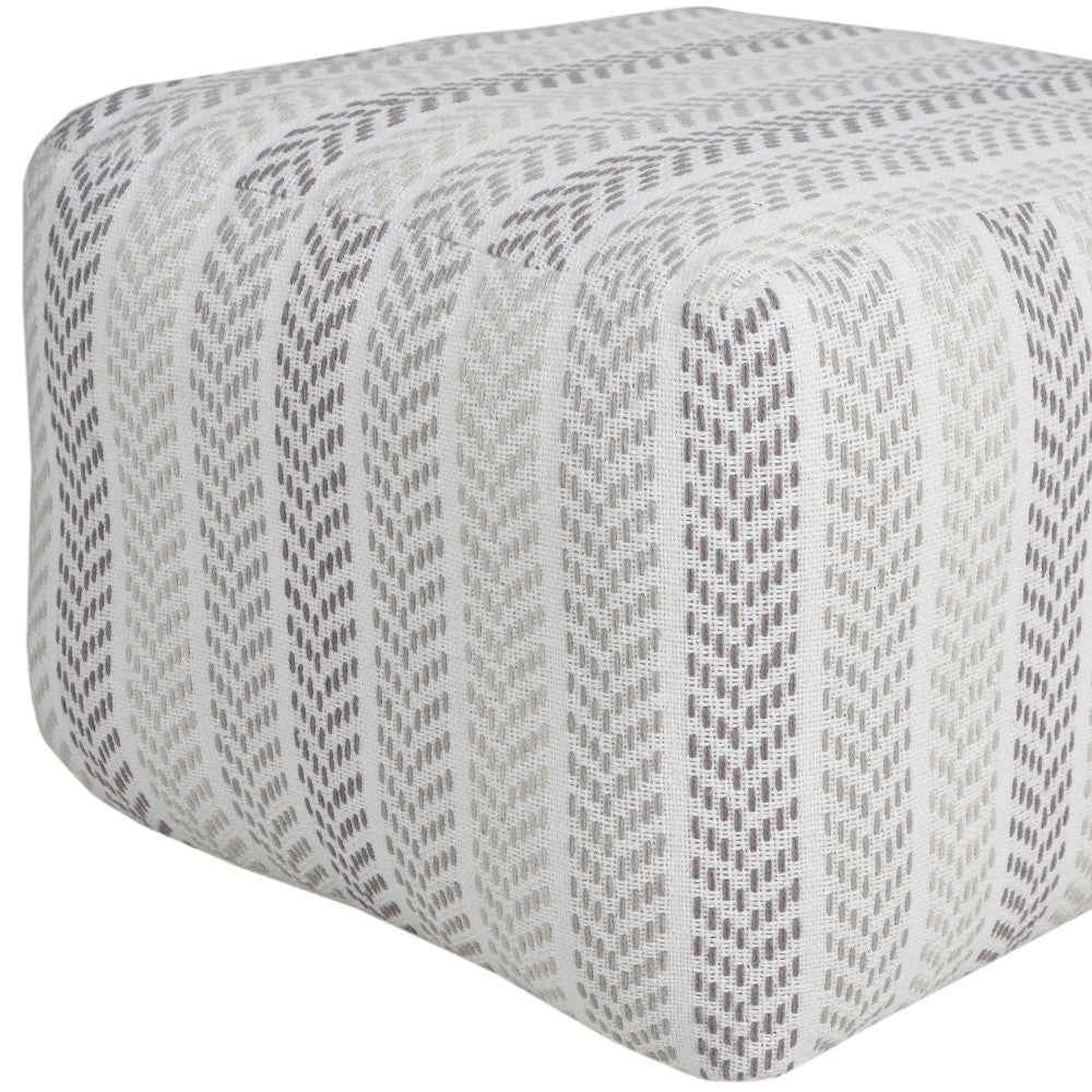 18" Gray And White Cotton Chevron Pouf Ottoman