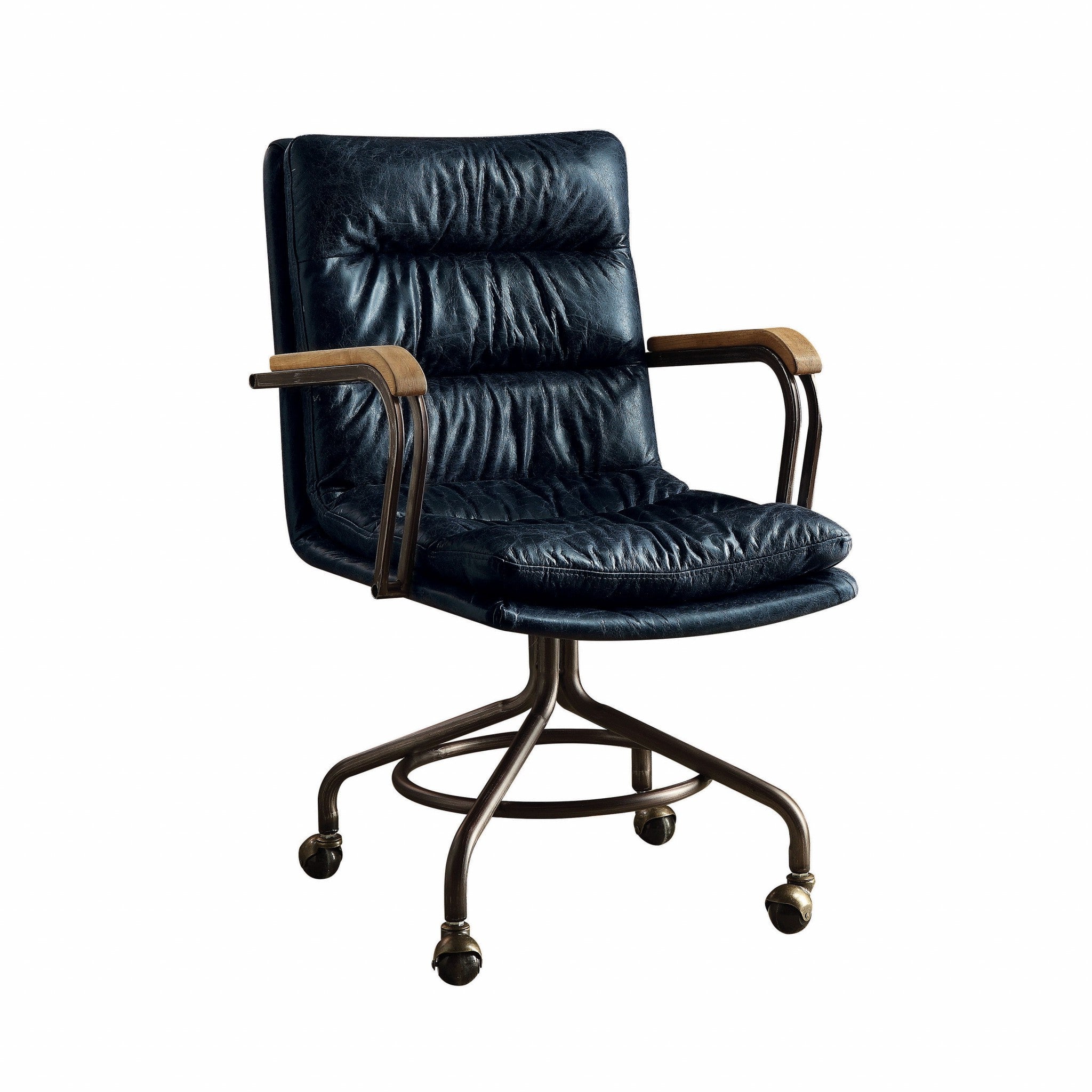 Navy Blue and Dark Brown Swivel Rolling Executive Office Chair - Office