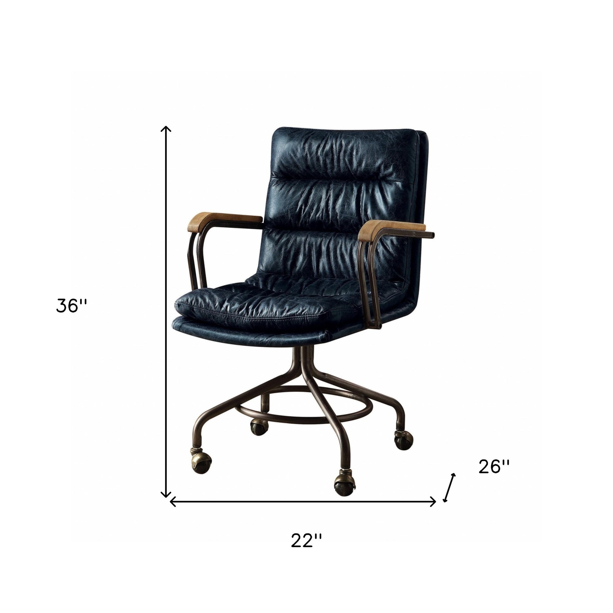 Navy Blue and Dark Brown Swivel Rolling Executive Office Chair - Office
