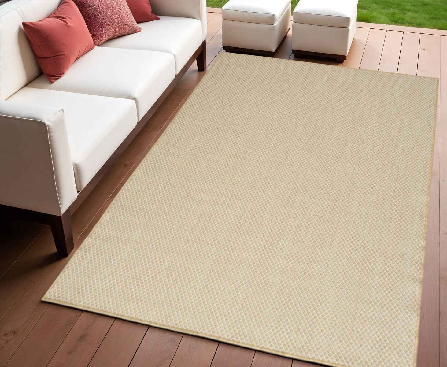 4' X 6' Natural And Ivory Geometric Indoor Outdoor Area Rug