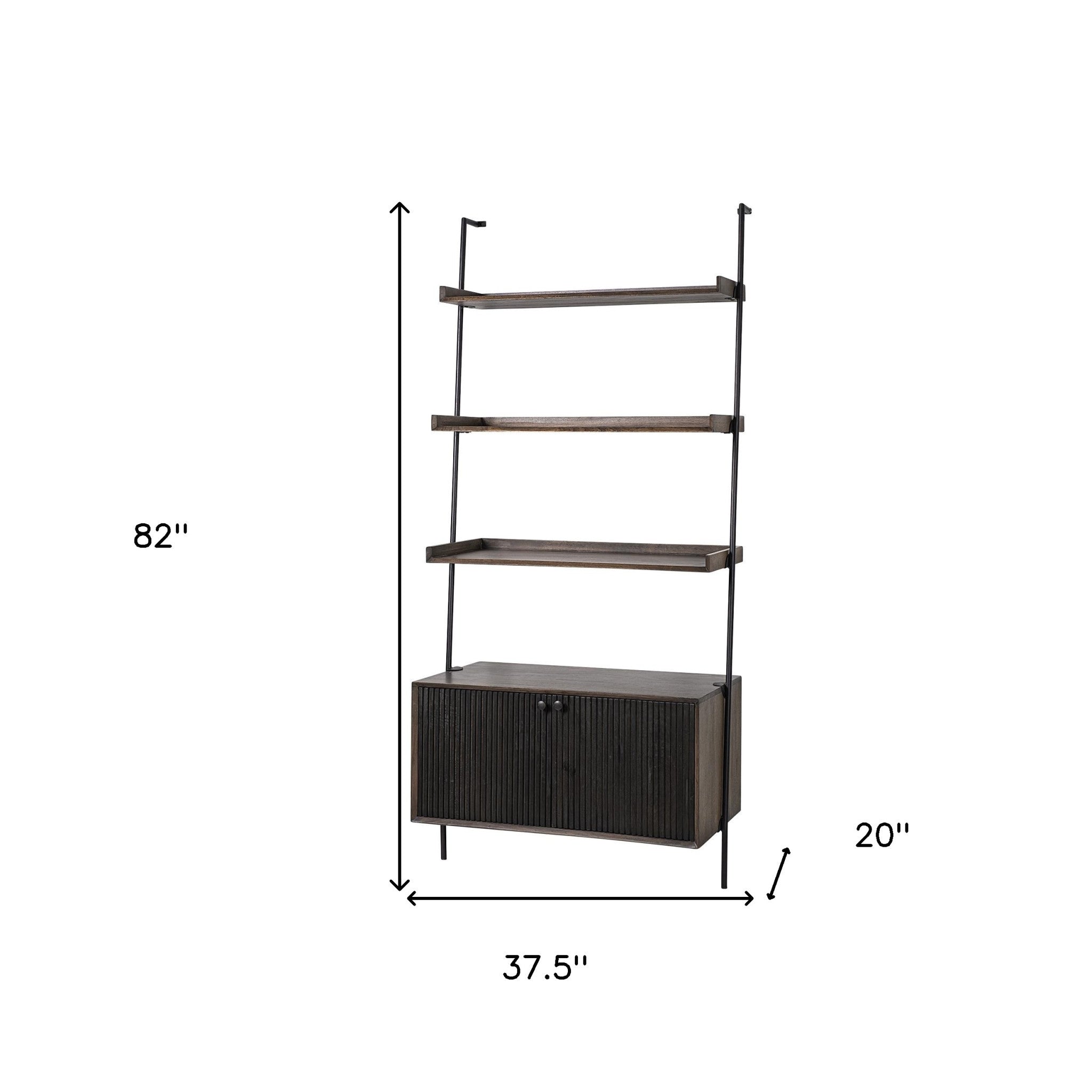 Dark Brown Metal and Wood Three Tier Ladder Bookcase - Office