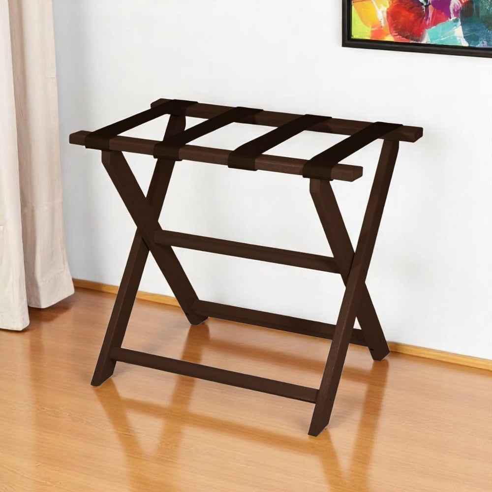 Earth Friendly Brown Folding Luggage Rack With Brown Straps