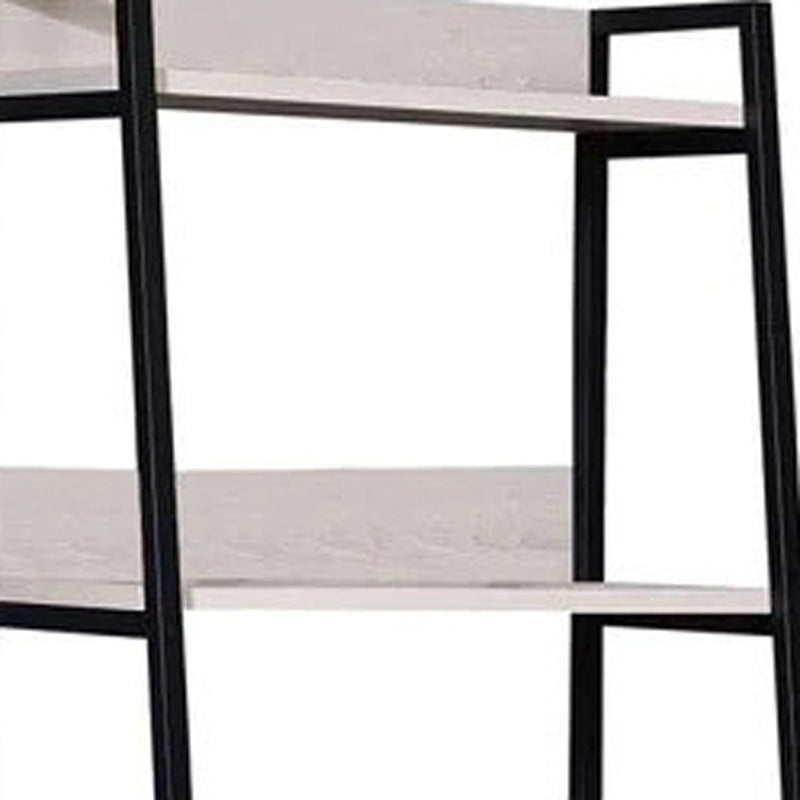 67" Natural and Black Metal Five Tier Ladder Bookcase - Office