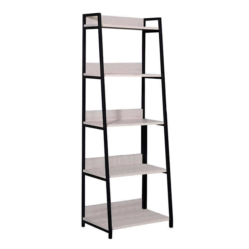 67" Natural and Black Metal Five Tier Ladder Bookcase - Office