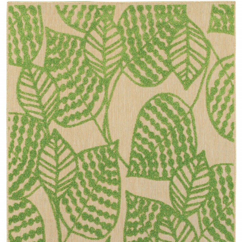 10' X 13' Green Floral Indoor Outdoor Area Rug - Outdoor