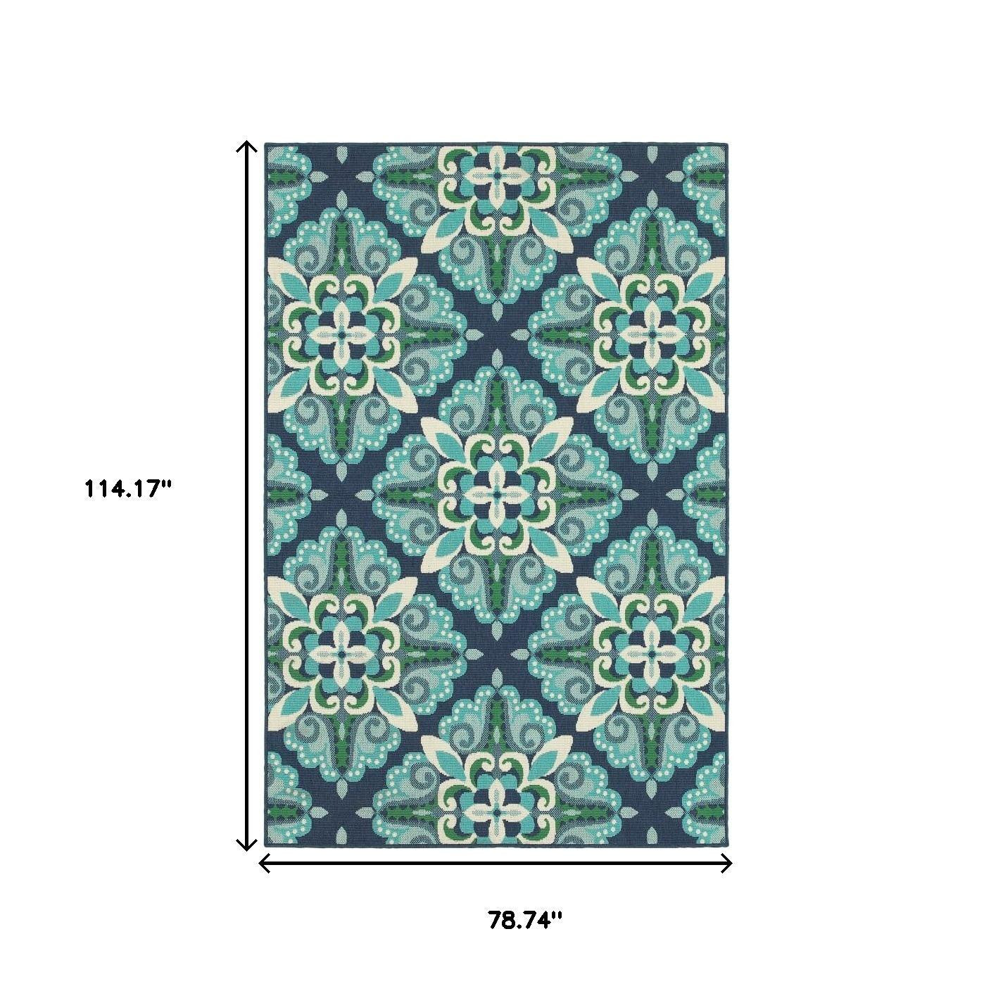 7' X 10' Blue And Green Indoor Outdoor Area Rug - Outdoor