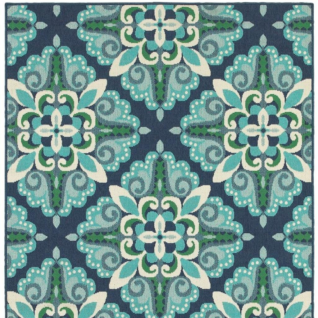 7' X 10' Blue And Green Indoor Outdoor Area Rug - Outdoor