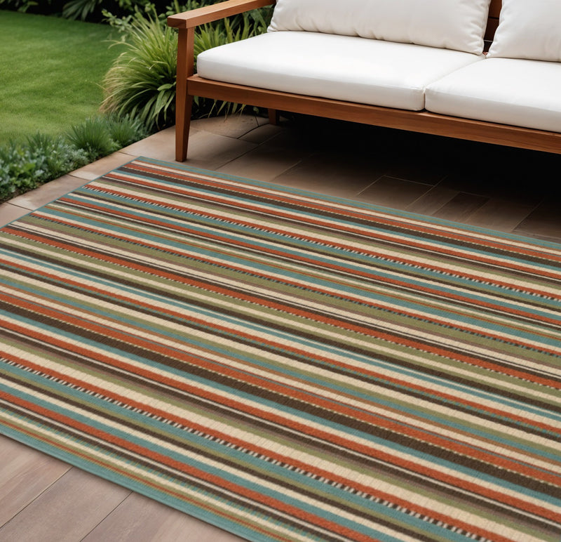 Multicolor striped indoor/outdoor area rug, full width view