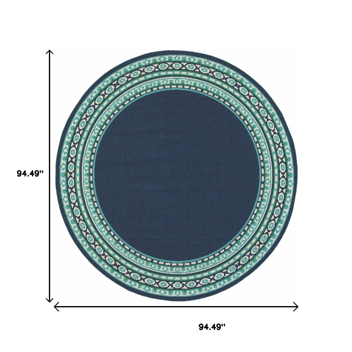 8' X 8' Blue And Green Round Indoor Outdoor Area Rug - Outdoor