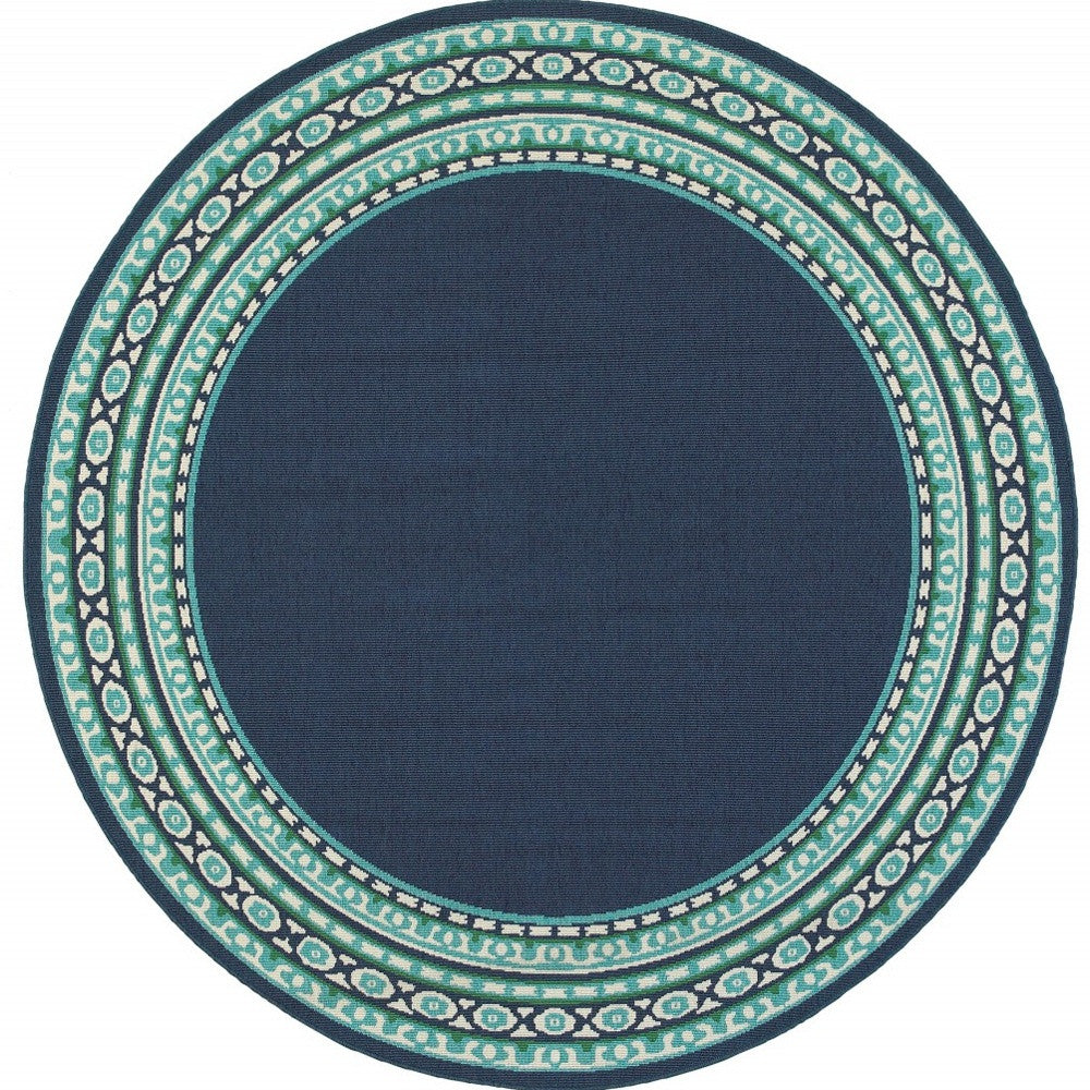 8' X 8' Blue And Green Round Indoor Outdoor Area Rug - Outdoor