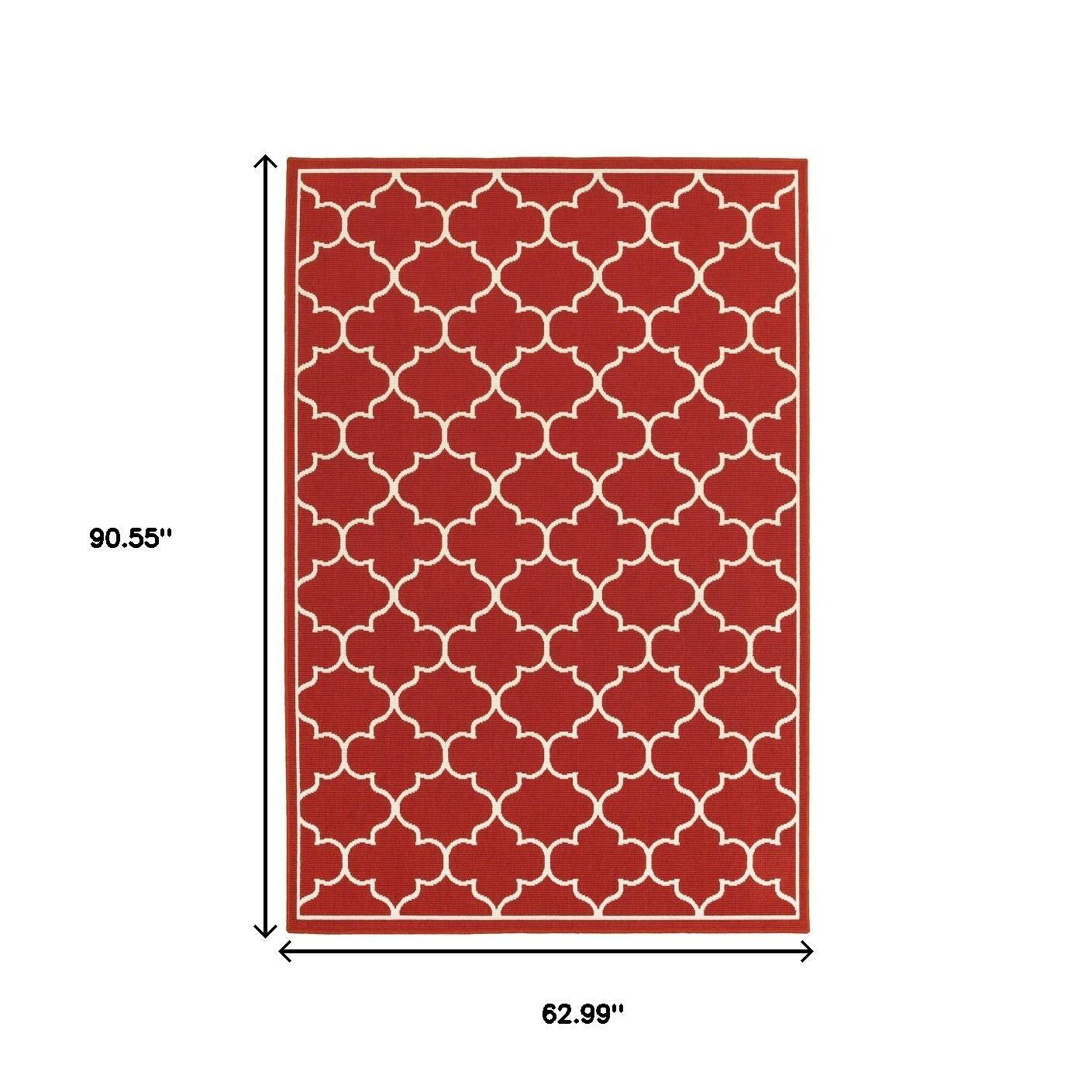 5' X 8' Red And Ivory Indoor Outdoor Area Rug - Outdoor