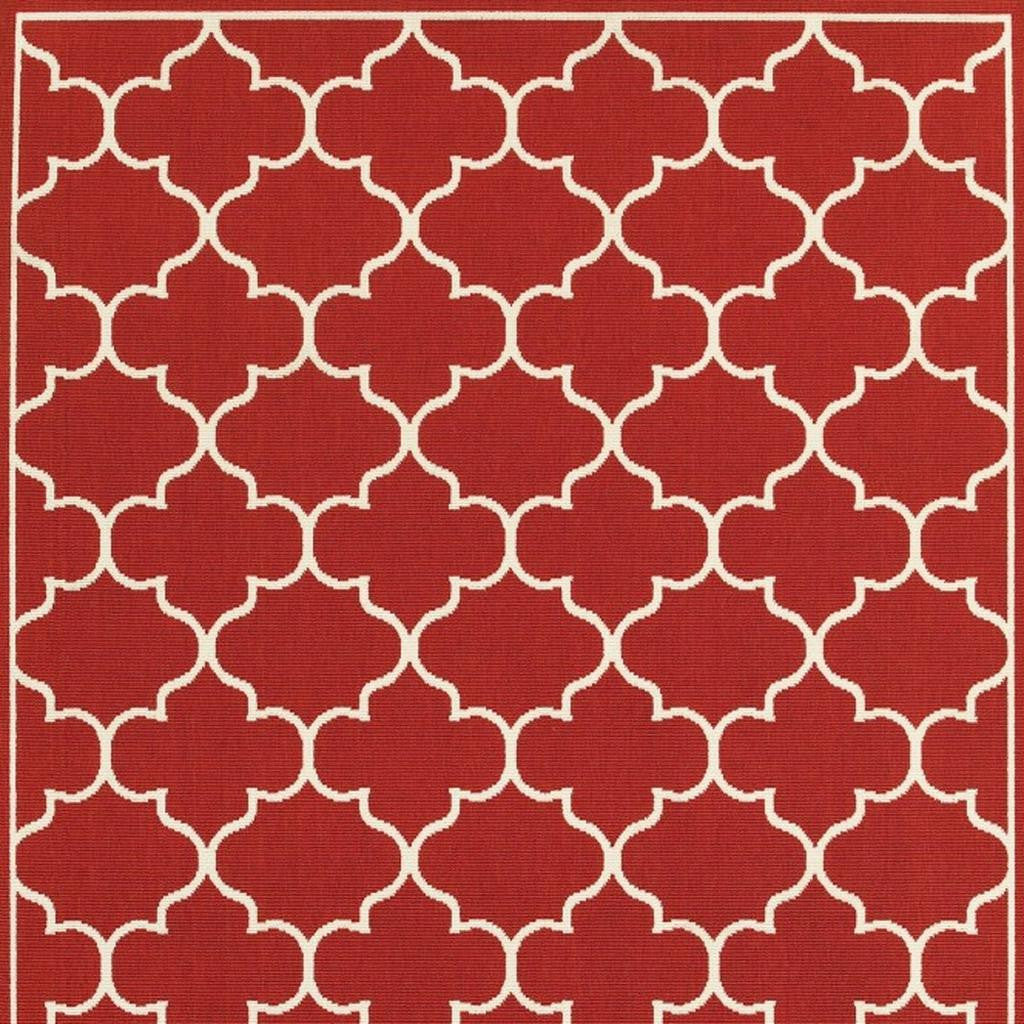 5' X 8' Red And Ivory Indoor Outdoor Area Rug - Outdoor