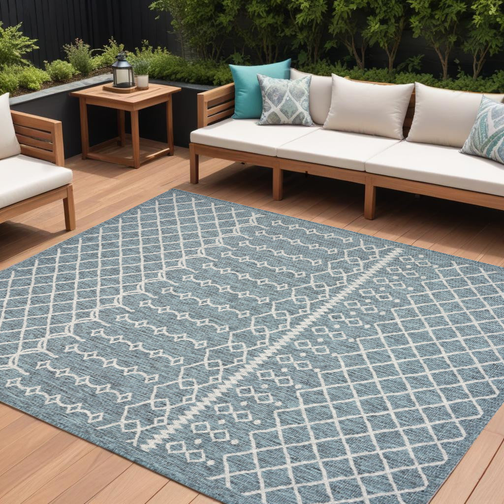 8' X 10' Blue And Gray Indoor Outdoor Area Rug - Outdoor