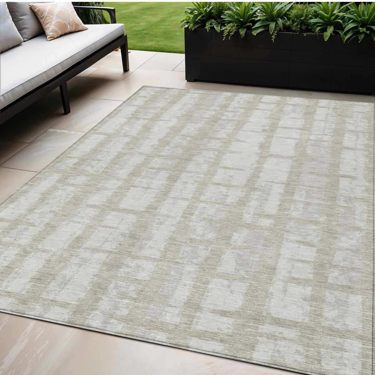 5' X 8' Taupe And Beige Striped Washable Indoor Outdoor Area Rug - Sports & Outdoor