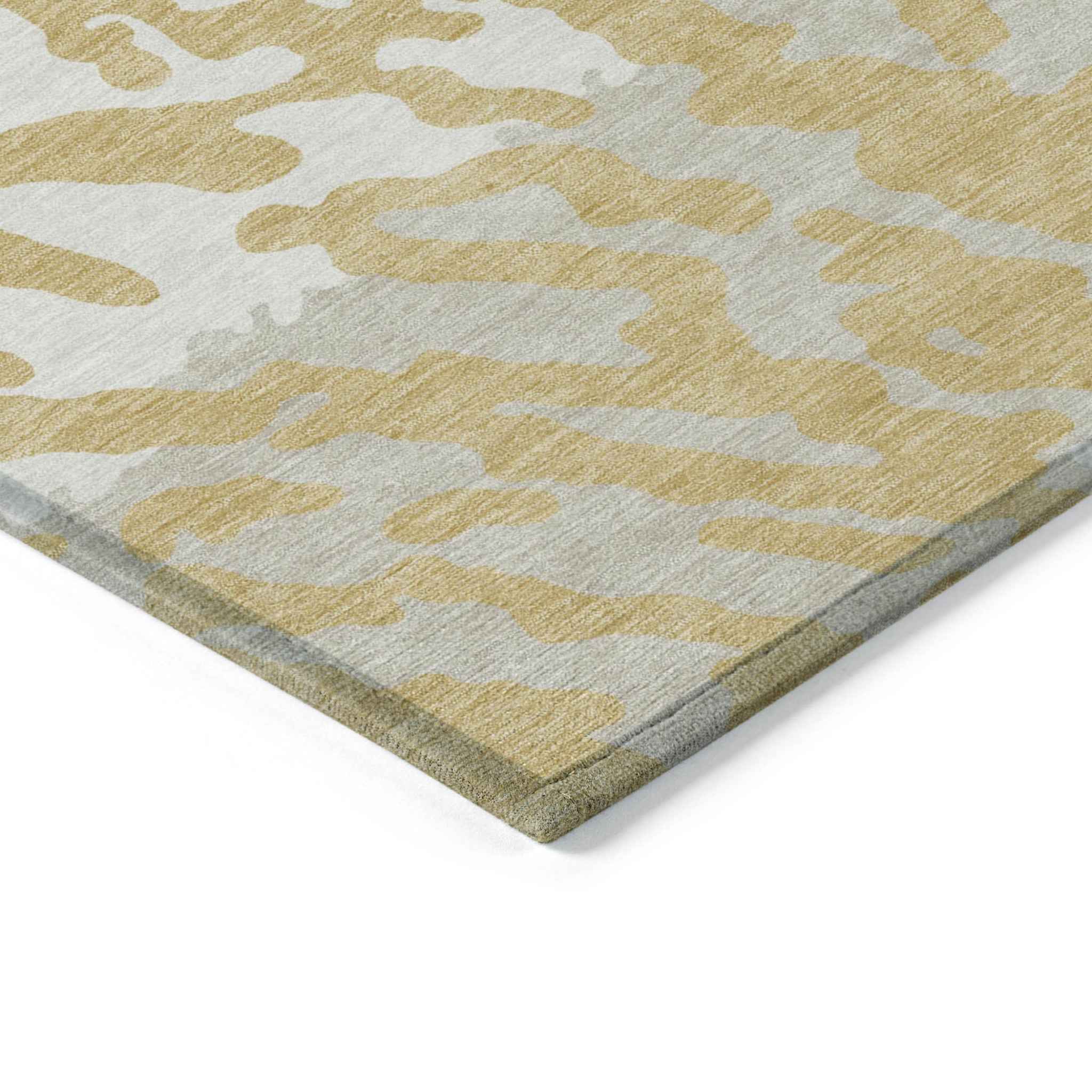 3' X 5' Gold Gray And Ivory Animal Print Washable Indoor Outdoor Area Rug