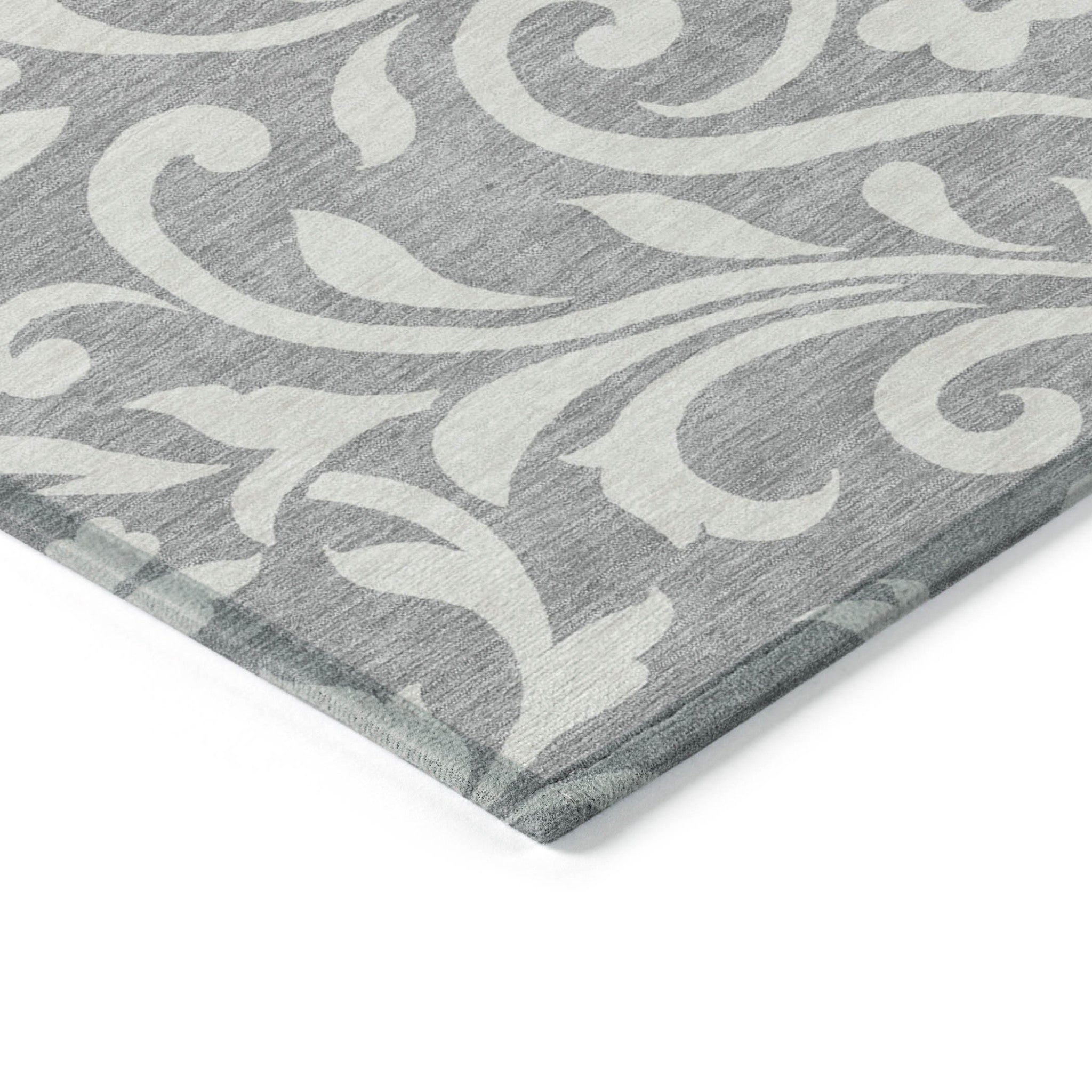 8' X 10' Gray And Ivory Floral Washable Indoor Outdoor Area Rug - Outdoor