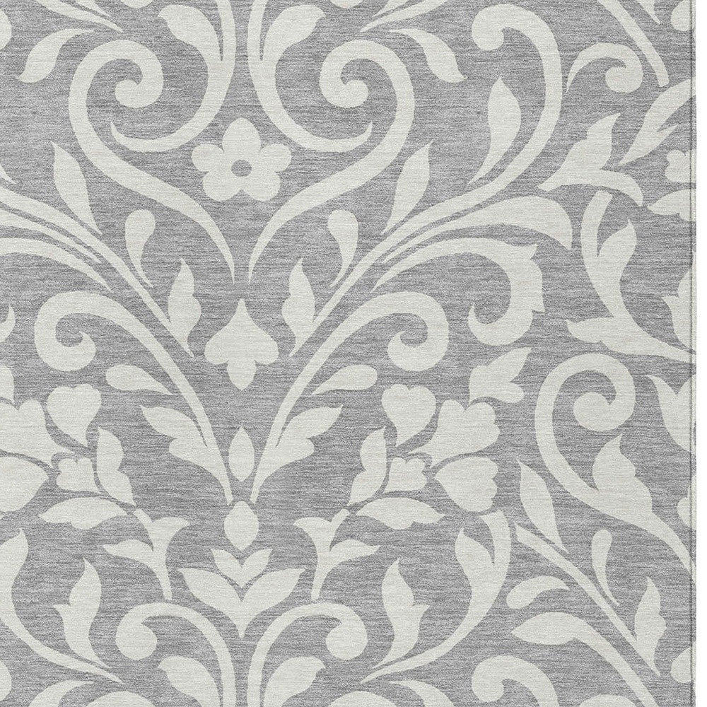 8' X 10' Gray And Ivory Floral Washable Indoor Outdoor Area Rug - Outdoor