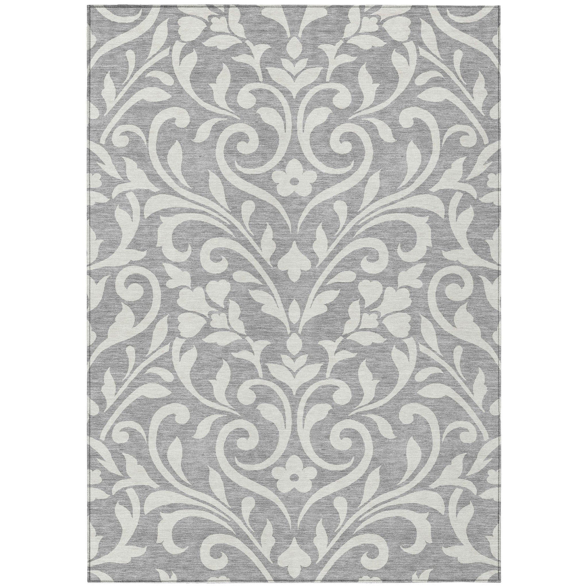 8' X 10' Gray And Ivory Floral Washable Indoor Outdoor Area Rug - Outdoor