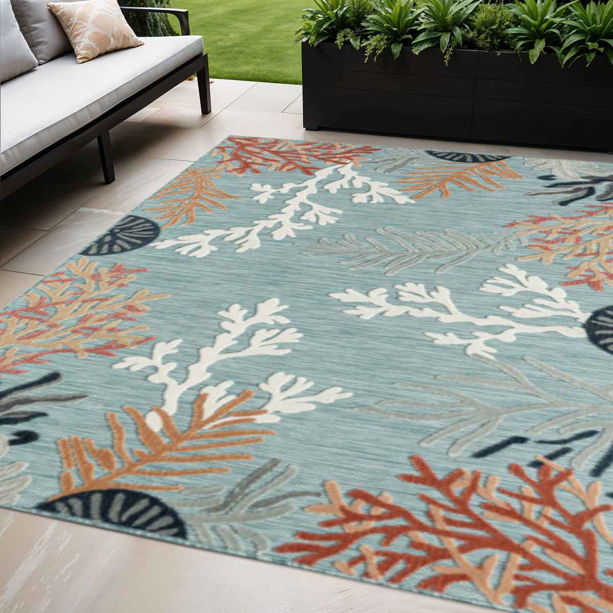5' X 7' Blue And White Indoor Outdoor Area Rug
